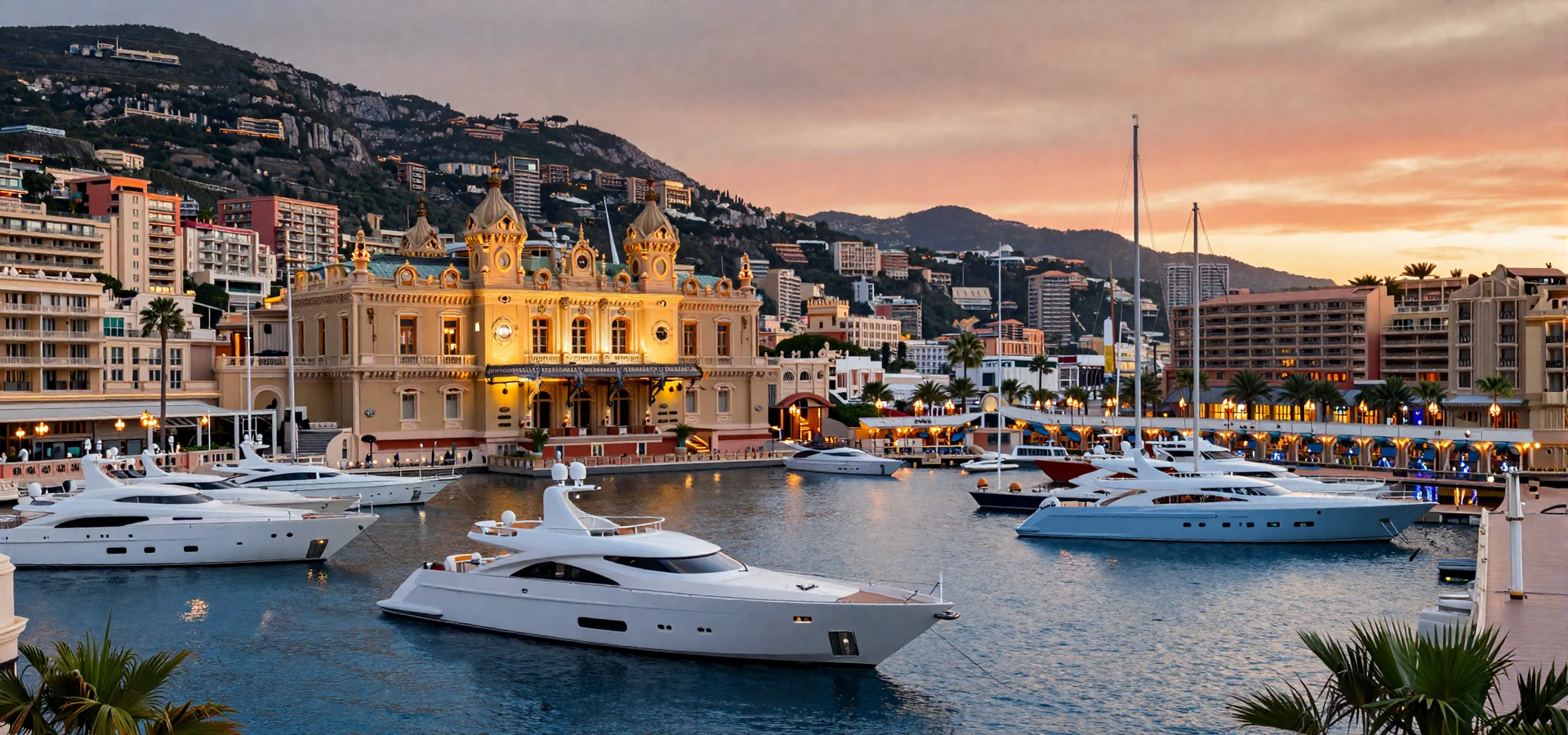 Monte Carlo harbor at sunset with luxury yachts and Casino de Monte-Carlo - Monacan women dating scene