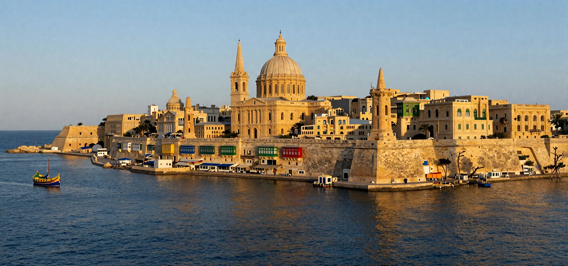 Valletta Malta Grand Harbour at golden hour with limestone buildings and Mediterranean sea - Maltese women dating scene