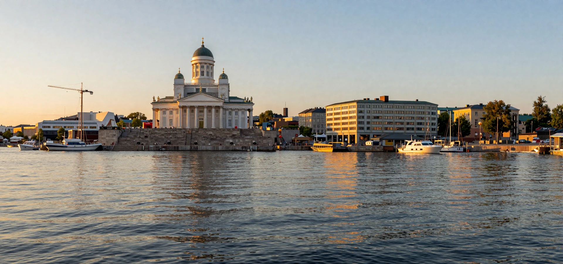 Helsinki waterfront at sunset with cathedral and Baltic Sea reflections - Finnish women dating scene