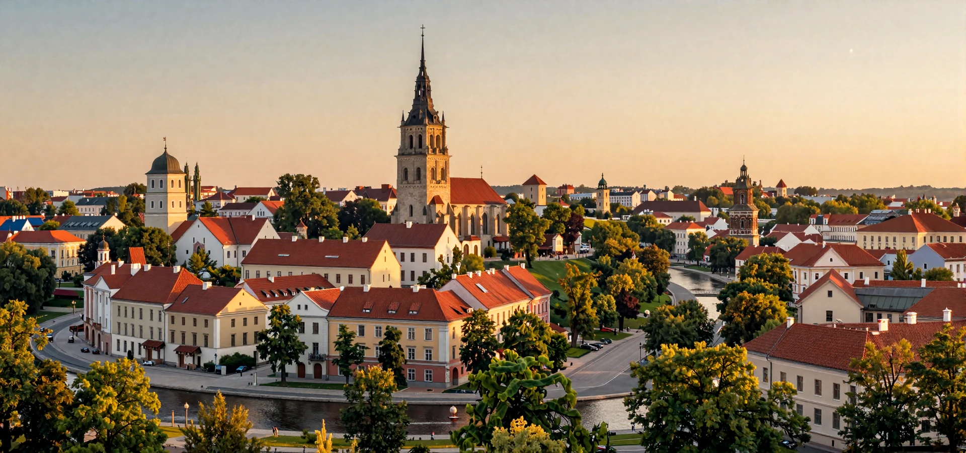 Vilnius Old Town panorama at golden hour with baroque architecture and Gediminas Tower - Lithuanian women dating romantic backdrop