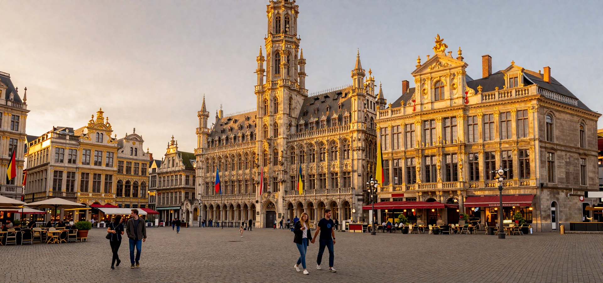 Brussels Grand Place at golden hour with ornate guild houses - Belgian women dating scene
