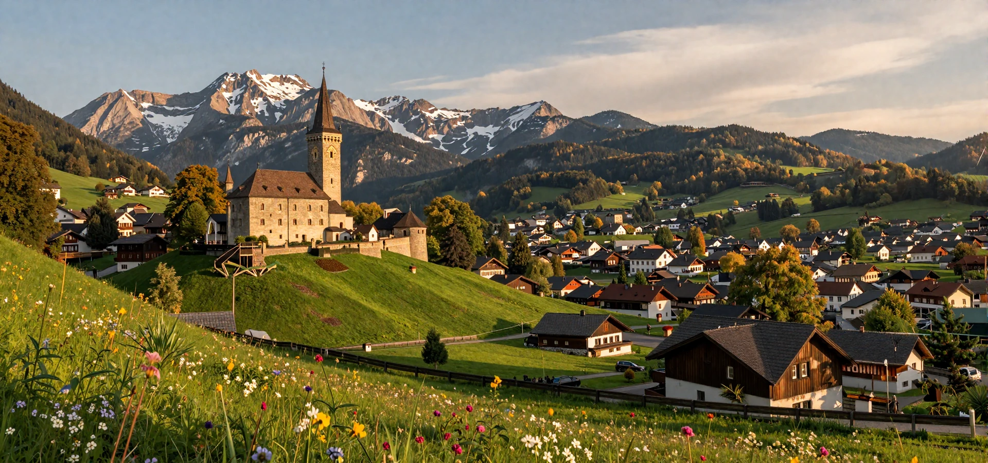 Vaduz Castle overlooking the Rhine Valley with Alpine peaks in Liechtenstein - romantic alpine dating destination