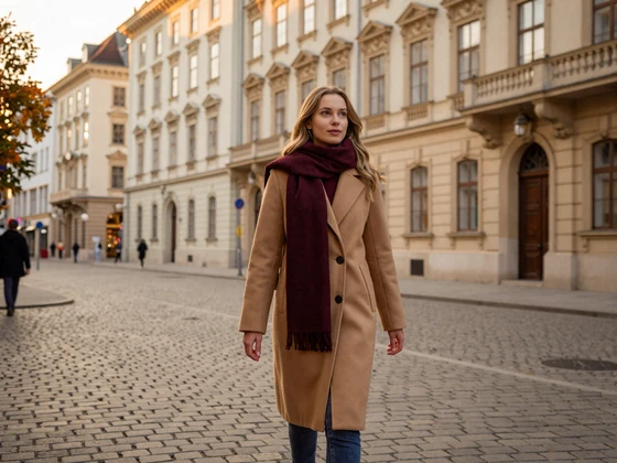 Austrian woman walking through historic Vienna center near baroque architecture - Austrian dating lifestyle