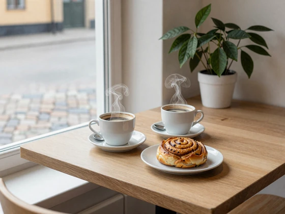 Swedish fika tradition with coffee and kanelbullar cinnamon rolls in a cozy Stockholm cafe - Swedish dating culture