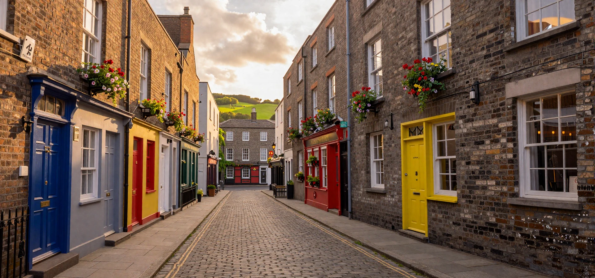 Charming cobblestone street in Dublin Ireland at golden hour - Irish women dating scene