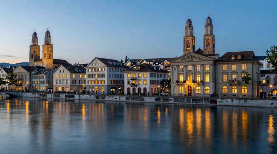 Zurich old town along the Limmat River at dusk - Zurich dating scene for Swiss singles