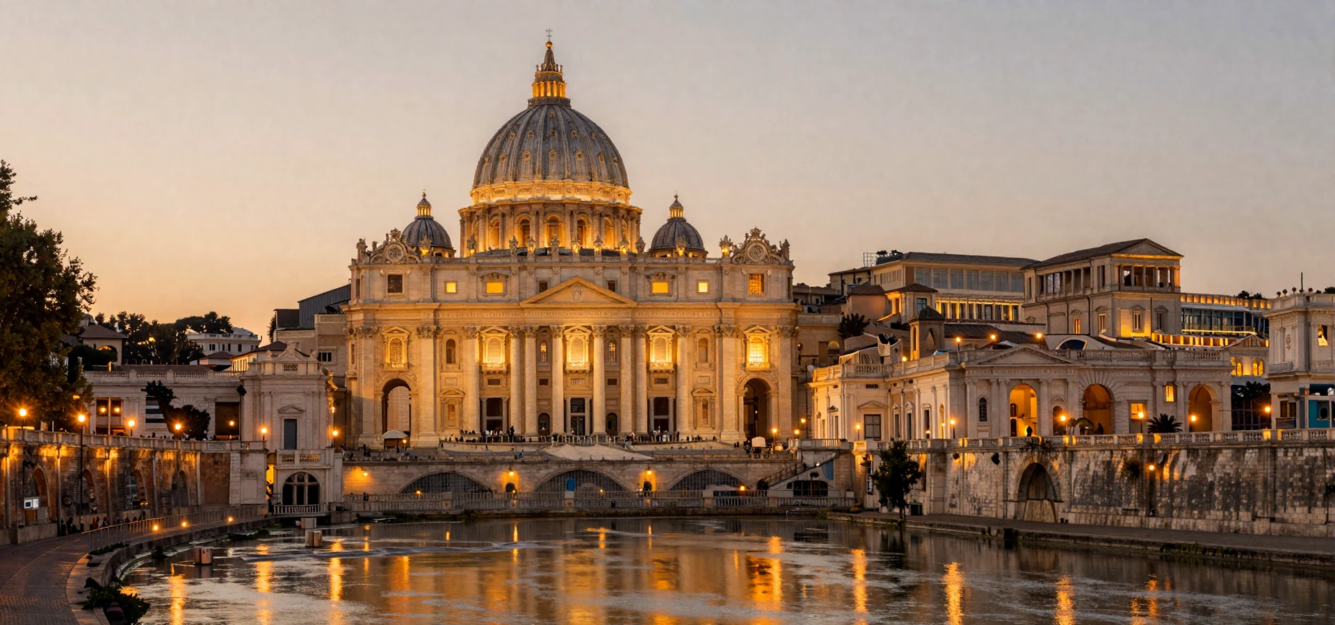 Vatican City dome of St Peters Basilica at golden hour with Tiber River - Vatican women dating romantic setting