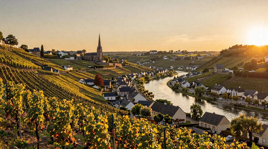 Luxembourg Moselle Valley vineyards at golden hour - romantic wine country setting for Luxembourg dating