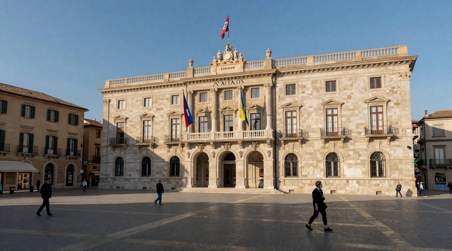 Piazza della Libertà and Palazzo Pubblico in San Marino City on a sunny day - civic heart of San Marinese culture and dating