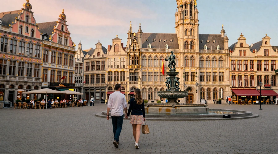 Antwerp Grote Markt with ornate guild houses at sunset - Belgian dating culture and nightlife